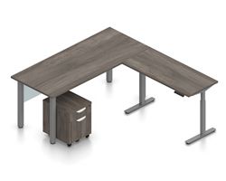 Contemporary Height Adjustable L-Shaped Desk w/ Mobile Pedestal - 71"Wx72"D