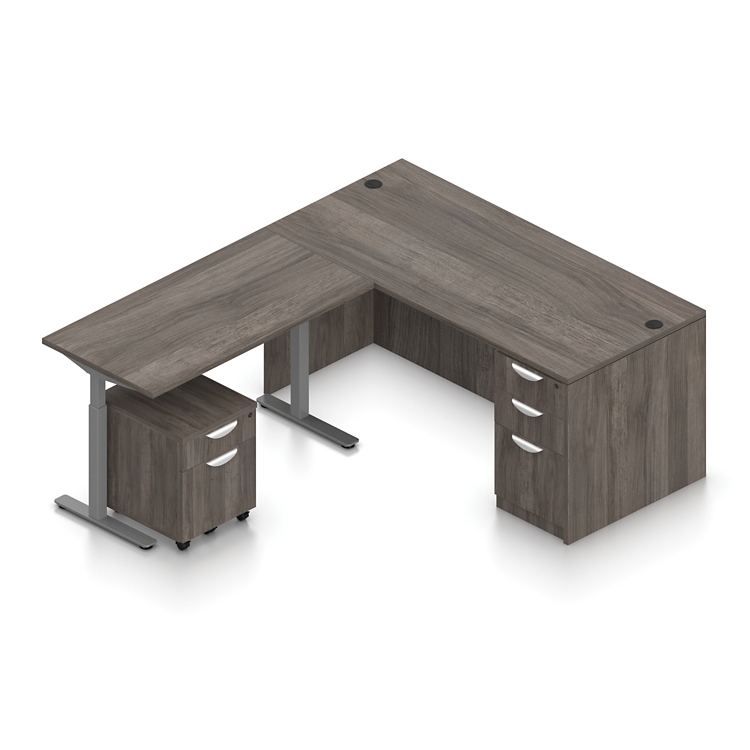 Contemporary L-Shaped Desk w/ Height Adjustable Return and Ped