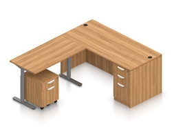 Contemporary L-Shaped Desk w/ Height Adjustable Return and Ped - 66"Wx78"D