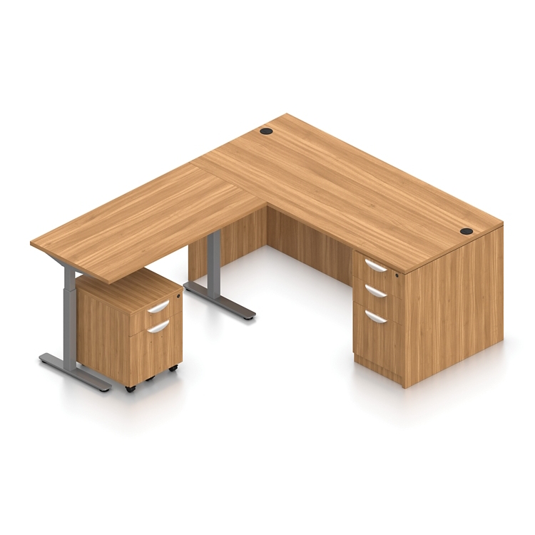 Contemporary Reversible L-Shaped Desk w/ Height Adjustable Return