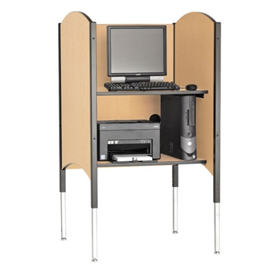 Adjustable Height Kiosk Carrel with CPU Shelf