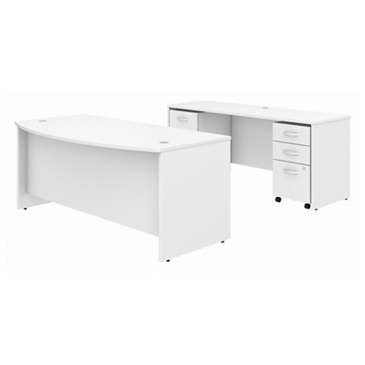 Studio C 72"W Bow Front Desk w/ Credenza and Pedestals