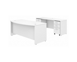 Studio C 72"W Bow Front Desk w/ Credenza and Pedestals