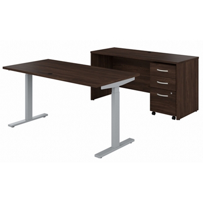 Studio C 60"W Height Adjustable Desk w/ Credenza and Mobile Pedestal