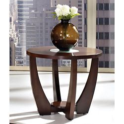 Round End Table with Glass Insert - 25.5"DIA