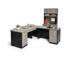 Via Bowfront L-Shaped Desk with Lateral File and Hutch Office Suite