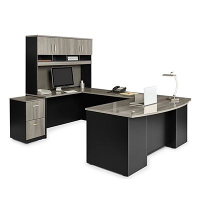 Via Executive Bowfront U-Shaped Desk with Hutch - 72"W