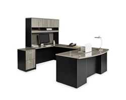 Via Executive Bowfront U-Shaped Desk with Hutch - 72"W