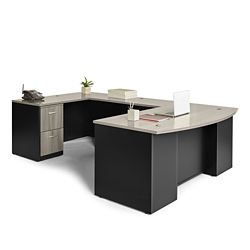Via Executive Bowfront U-Shaped Desk with Locking Pedestals