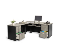 Via Double Pedestal Executive Bowfront L-Desk - 72"W