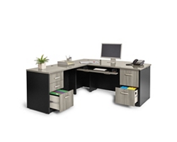 Via Double Pedestal Executive Bowfront L-Desk - 72"W