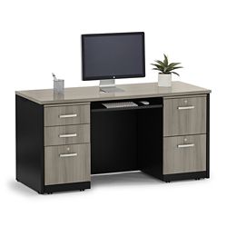 Via Double Pedestal Compact Credenza Desk - 60"W