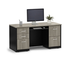 Via Double Pedestal Compact Credenza Desk - 60"W