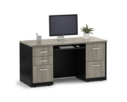 Via Double Pedestal Compact Credenza Desk - 60"W
