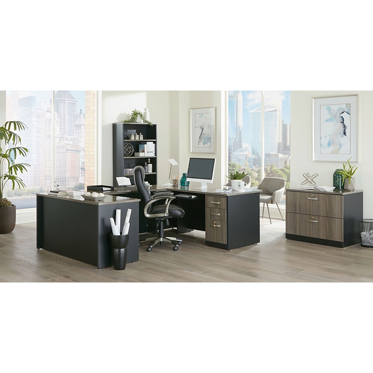 Via U-Shaped Desk with Hutch and Pedestals - 60