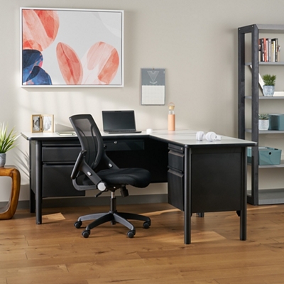 Stahl Double Pedestal L-Shaped Desk with Center Drawer - 66