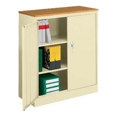 Counter Height Storage Cabinet with Oak Finish Top