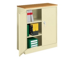 Counter Height Storage Cabinet with Oak Finish Top