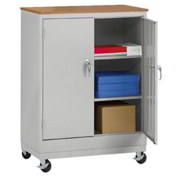 Mobile Storage Cabinet with Oakgrain Top - 48.75"H
