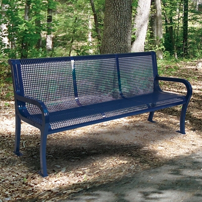 Plastic Coated Outdoor Perforated Bench with Back - 4'W