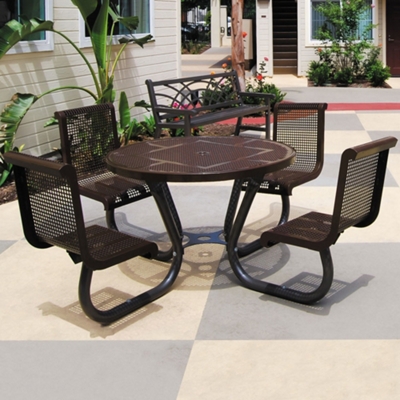 Round Perforated Outdoor Table and Chairs Set - 46" DIA