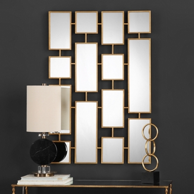 Signature Accents Antiqued Gold Rectangles Mirror - 32W x 48H