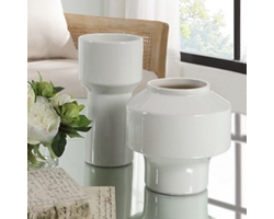 White Ceramic Vases, Set of Two
