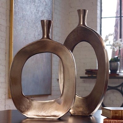 Bronze Textured Vases, Set of Two