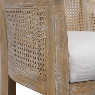Sandstone Hardwood Finish/Cane Sides/Off-White Fabric Seat