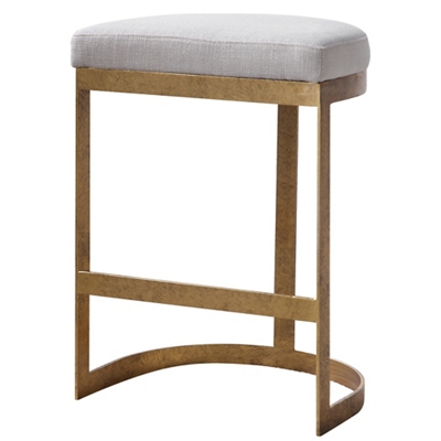 Antique Gold Leaf Forged Iron Base/Off-White Linen Seat