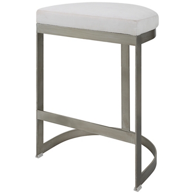 Brushed Silver Forged Iron Base/Off-White Linen Seat