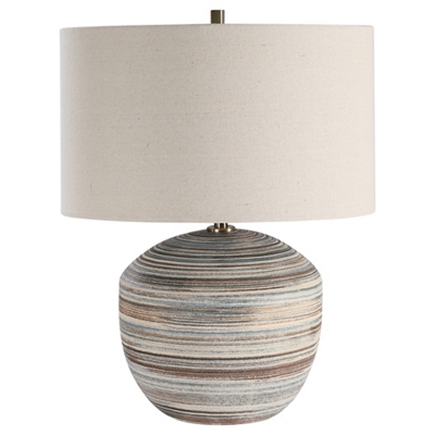 Neutral Ceramic/Brushed Brass/Light Beige Linen Shade