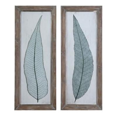 16"W x 40"H (Each)  Set of Two Tall Leaves Framed Wall Art