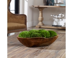 Signature Accents Artificial Plants Moss Centerpiece in Teak Bowl-19x9x7
