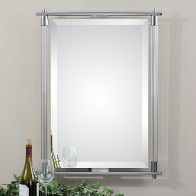Rectangular Ribbed Glass Frame Mirror - 36"Hx26"W