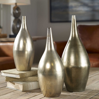 Lightly Antiqued Decorative Vases - Set of Three