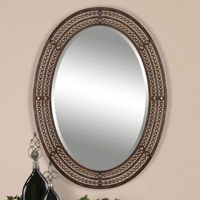 Beaded Frame Oval Bronze Mirror - 24"Wx34"H