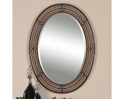 Beaded Frame Oval Bronze Mirror - 24"Wx34"H
