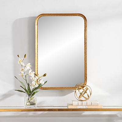 Rounded Corners Rectangular Gold Glazed Mirror - 20"Wx30"H