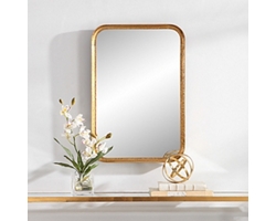Rounded Corners Rectangular Gold Glazed Mirror - 20"Wx30"H