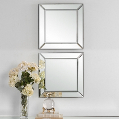 Square Mirrored Framed Mirrors, Set of Two - 22"Wx22"H