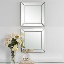 Square Mirrored Framed Mirrors, Set of Two - 22"Wx22"H