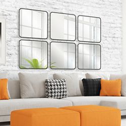 Rounded Square Black Mirrors, Set of Two - 28"Wx28"H