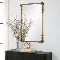 Gold Ornate Rectangular Mirror - 24"Wx36"H