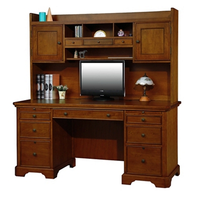 Classic Office L-Desk with Hutch - 72 x 72, Mahogany H-9265 - Uline