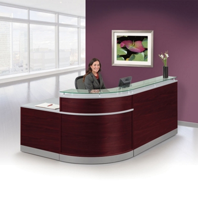Esquire Glass Top Reception Desk with ADA Return- 95"W x 64"D