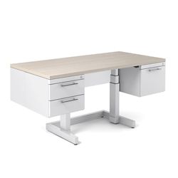 Adjustable Height Desk with Half Pedestals - 60"W x 30"D
