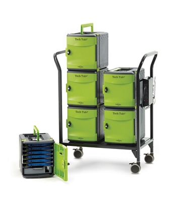 Tech Tub2 Cart with Storage and Charging Tubs for 32 Devices