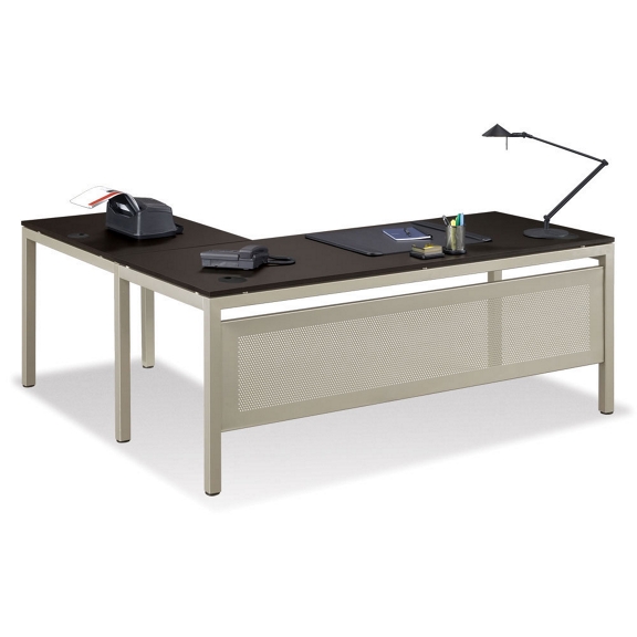 NBF Signature Series at Work 72 W x 60 D Reversible L Shaped Desk Ergonomic Computer Desk Corner Office Desk with Brushed Nickel Frame for
