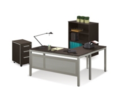 At Work L-Shaped Desk with Mobile Pedestal and Bookcase Set